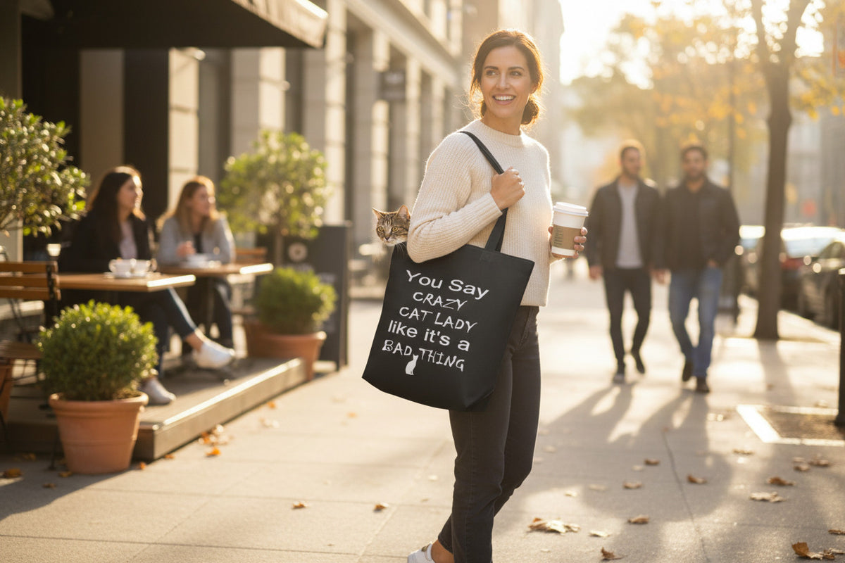 You Say Crazy Cat Lady Like It's a Bad Thing – Black Cotton Tote Bag