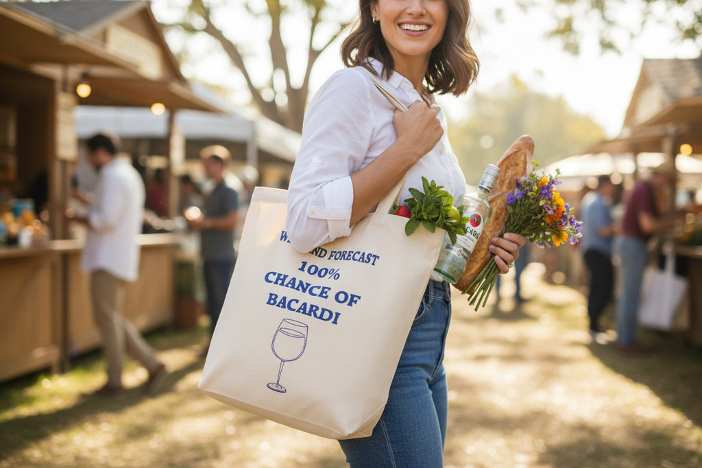 Custom Tote Bag Weekend Forecast Drinking Gift Cotton Shopper Vodka wine