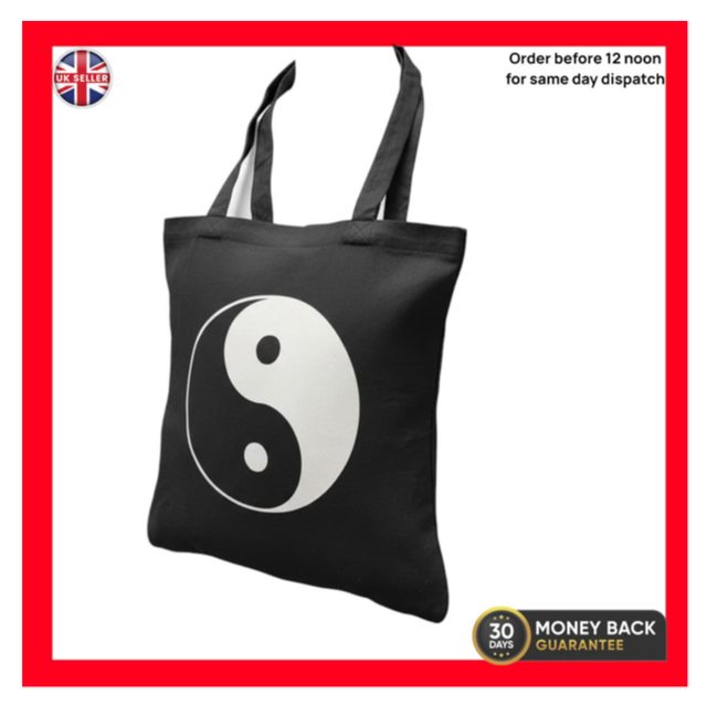 Yin Yang Black Cotton Tote Bag – Spiritual Balance & Meditation Gift