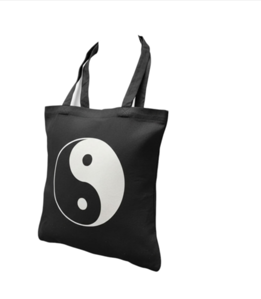 Yin Yang Black Cotton Tote Bag – Spiritual Balance & Meditation Gift