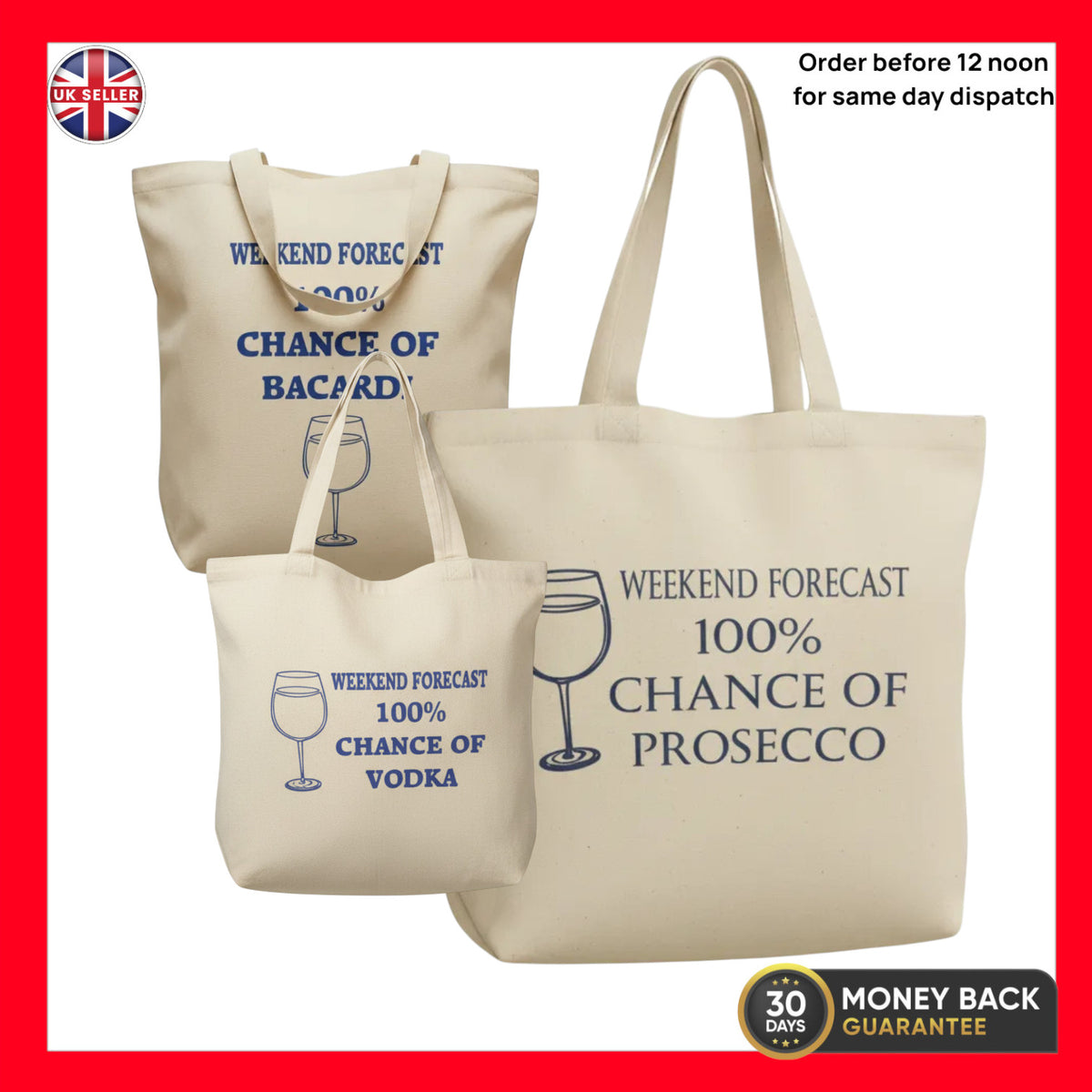 Custom Tote Bag Weekend Forecast Drinking Gift Cotton Shopper Vodka wine