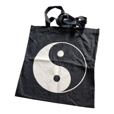 Yin Yang Black Cotton Tote Bag – Spiritual Balance & Meditation Gift