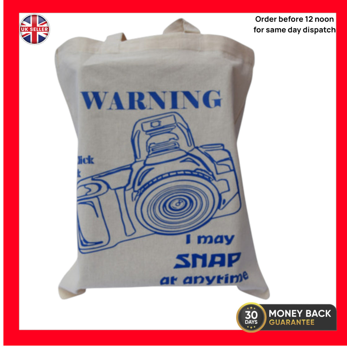 Warning I May Snap at Anytime – Funny Photographer Cotton Tote Bag