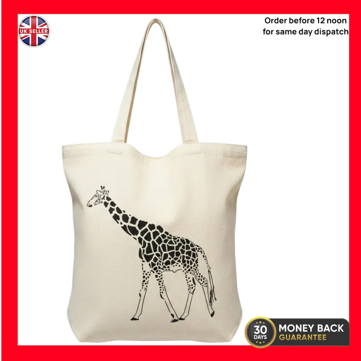 Giraffe Tote Bag Cotton Shopper Safari Animal Wildlife Reusable Shopping Gift
