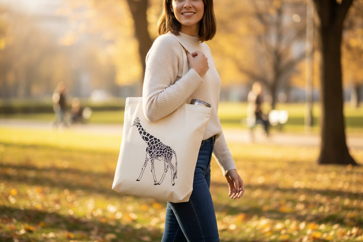Giraffe Tote Bag Cotton Shopper Safari Animal Wildlife Reusable Shopping Gift