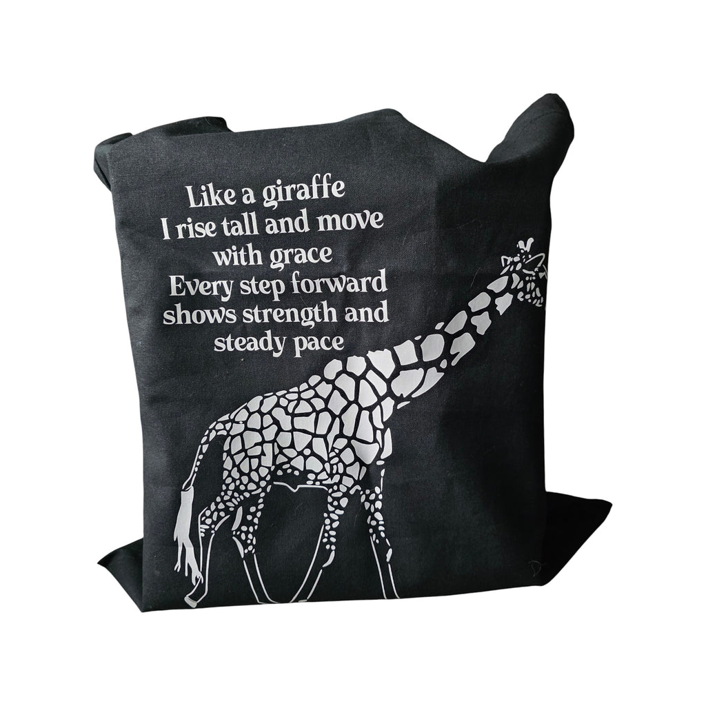 Black cotton tote shopping bag unique giraffe mantra gift christmas